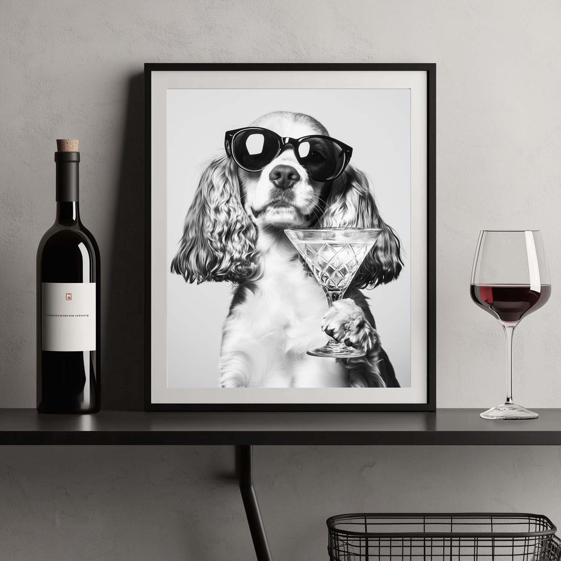 Cocker Spaniel With Sunglasses Holding A Crystal Martini Glass Poster - Image 2