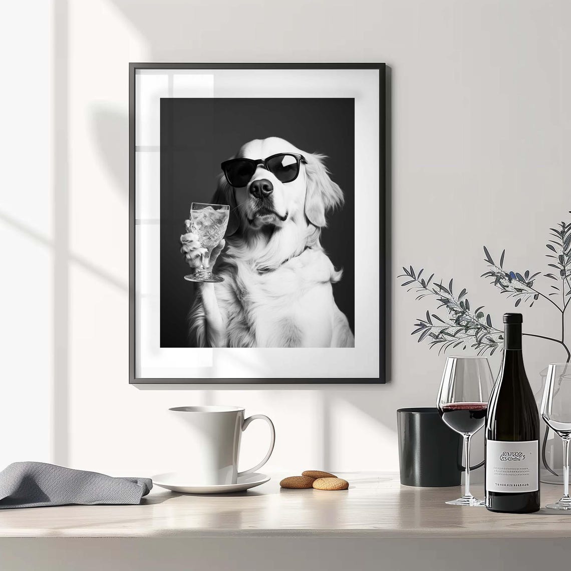 Golden Retriever in Sunglasses Holding Cocktail Glass Funny Poster - Image 3