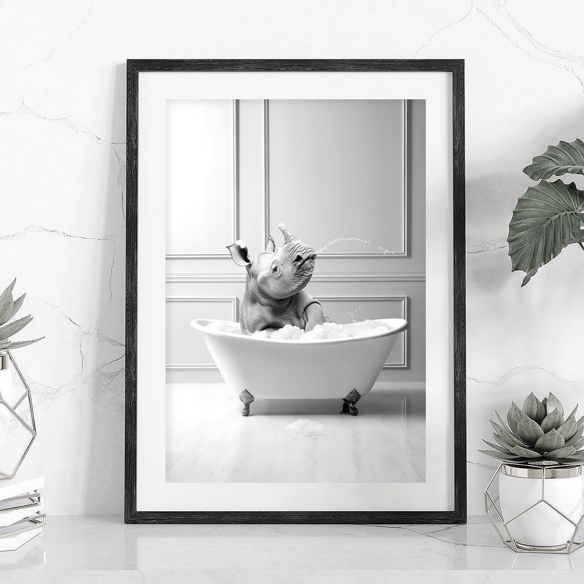 Rhino Wall Art Adorable Rhino Cute Rhino Bathtub Rhinoceros Decor Bathroom Wall Art Rhino Art Print Wild Animal Print Funny Rhino Poster - Image 2