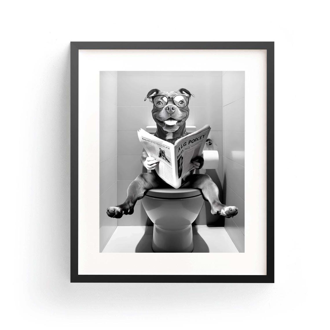 Staffordshire Bull Terrier Wall Art Funny Bathroom Decor Terrier In Toilet Animal In Toilet Staffordshire Bathtub Adorable Animal Print