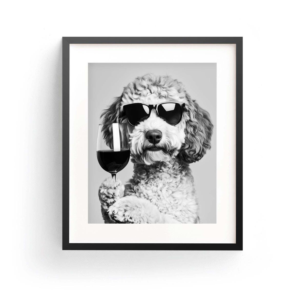 Labradoodle in Sunglasses Holding Wine Glass Funny Bar Poster