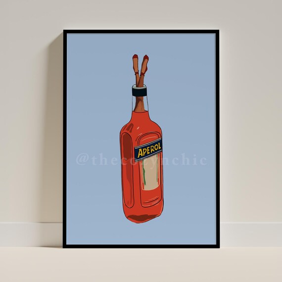 Aperol Bottle Surreal Cocktail Illustration Retro Bar Art Poster