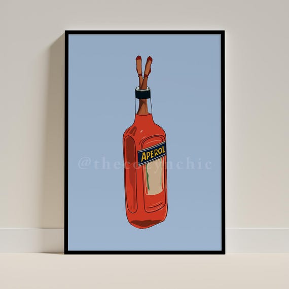 Aperol Spritz Cocktail Art Print Retro Bar Cart Decor