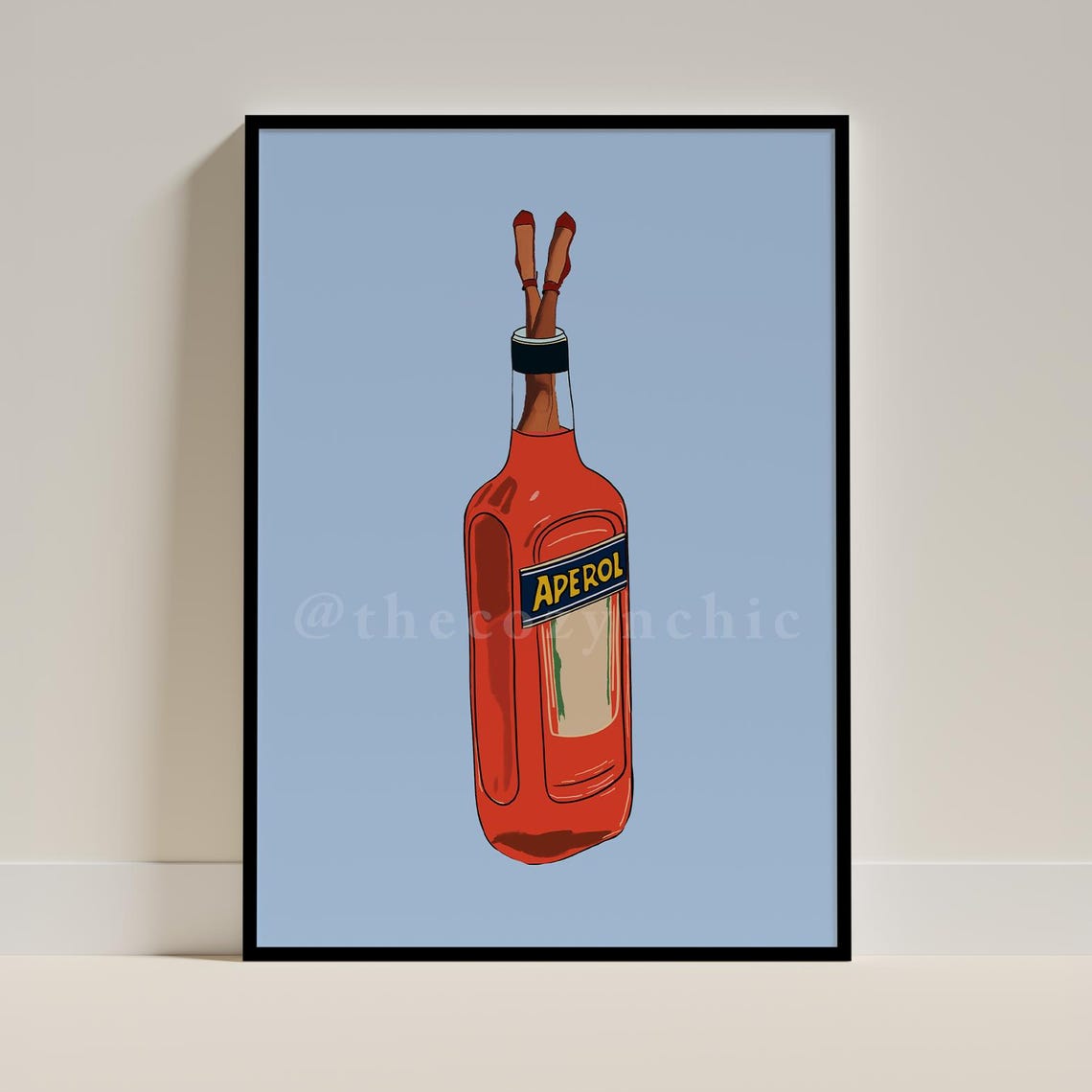Aperol Bottle Surreal Cocktail Illustration Retro Bar Art Poster