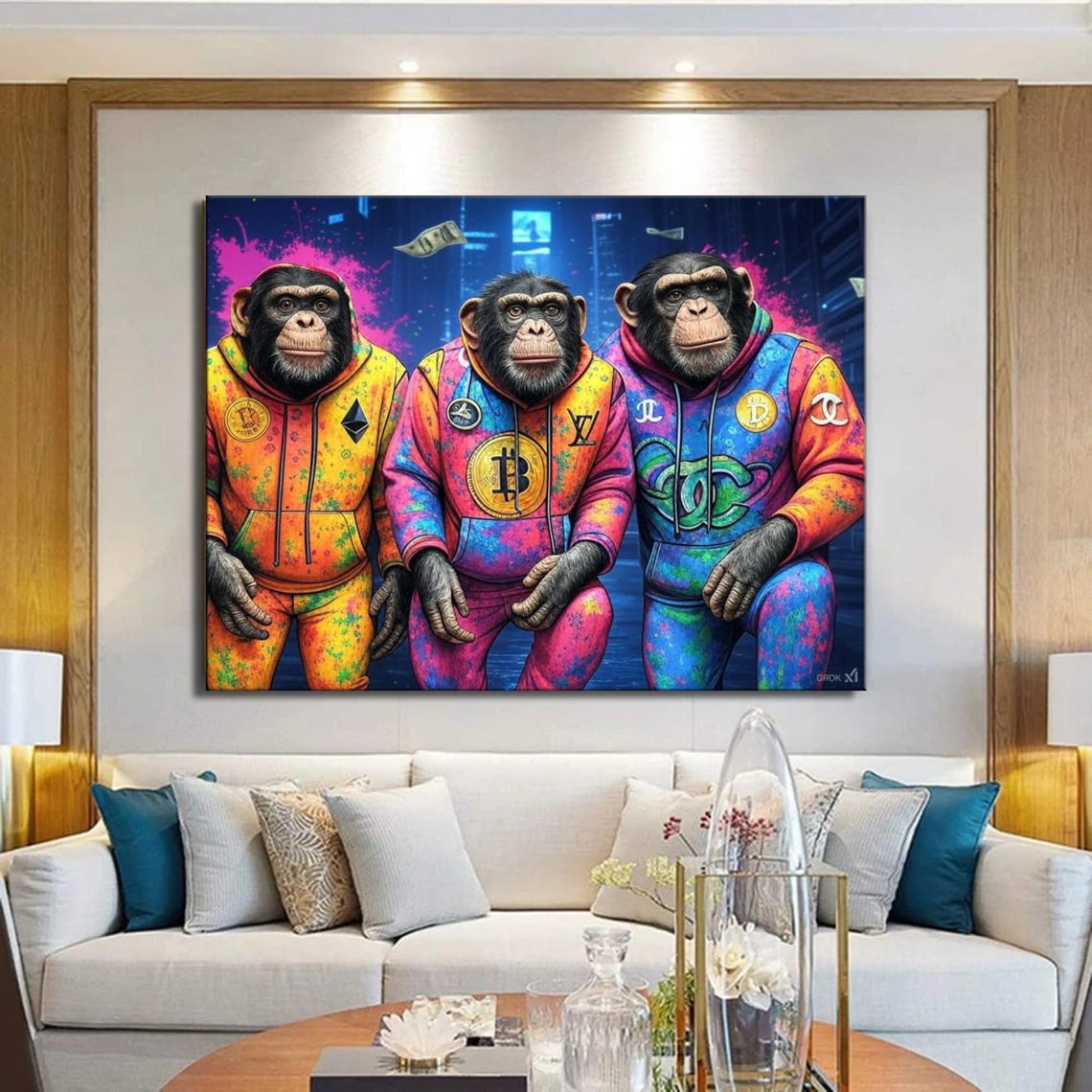 Three Crypto Chimps in Colorful Designer Hoodies Graffiti Poster - Image 2