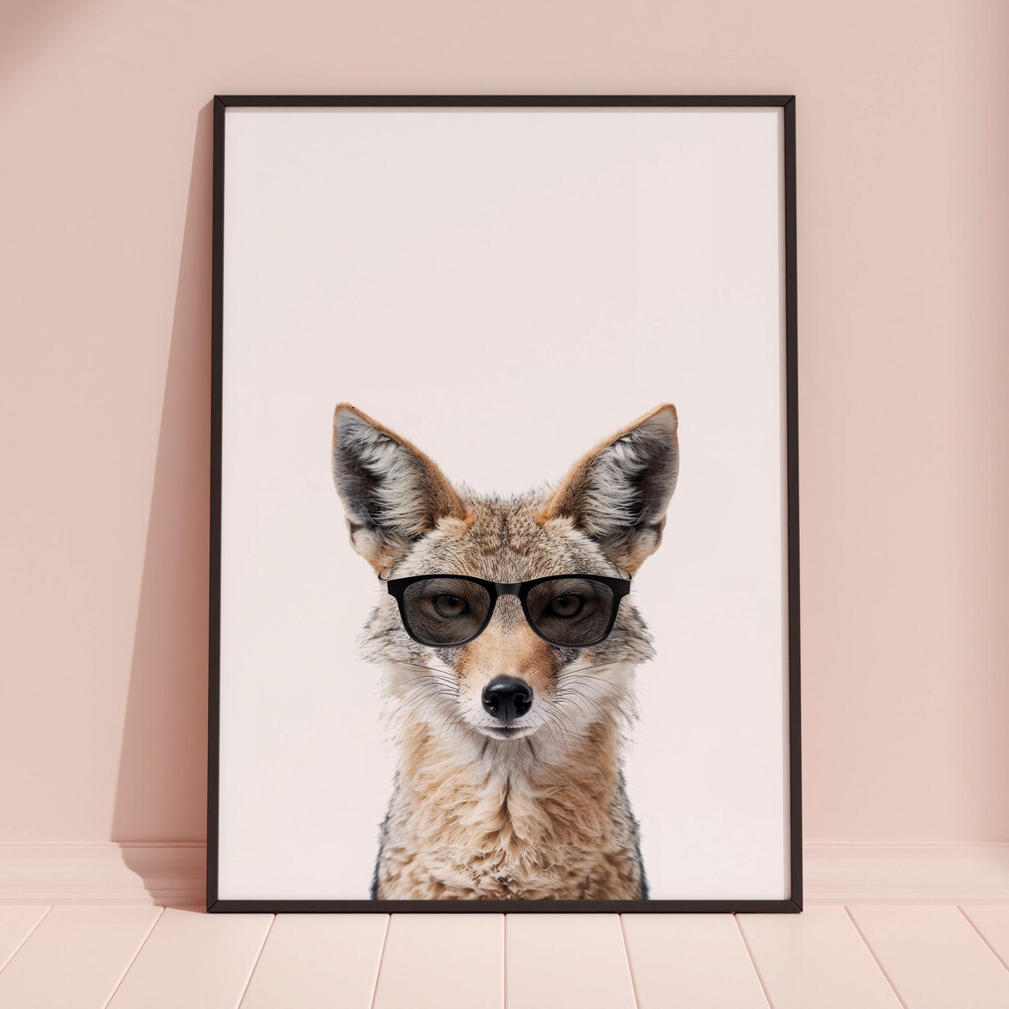 Jackal in Cool Glasses Minimalist Wild Canine Portrait Art Poster - Image 3