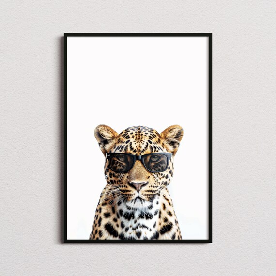 Leopard Wearing Sunglasses Fierce Minimalist White Photo Poster