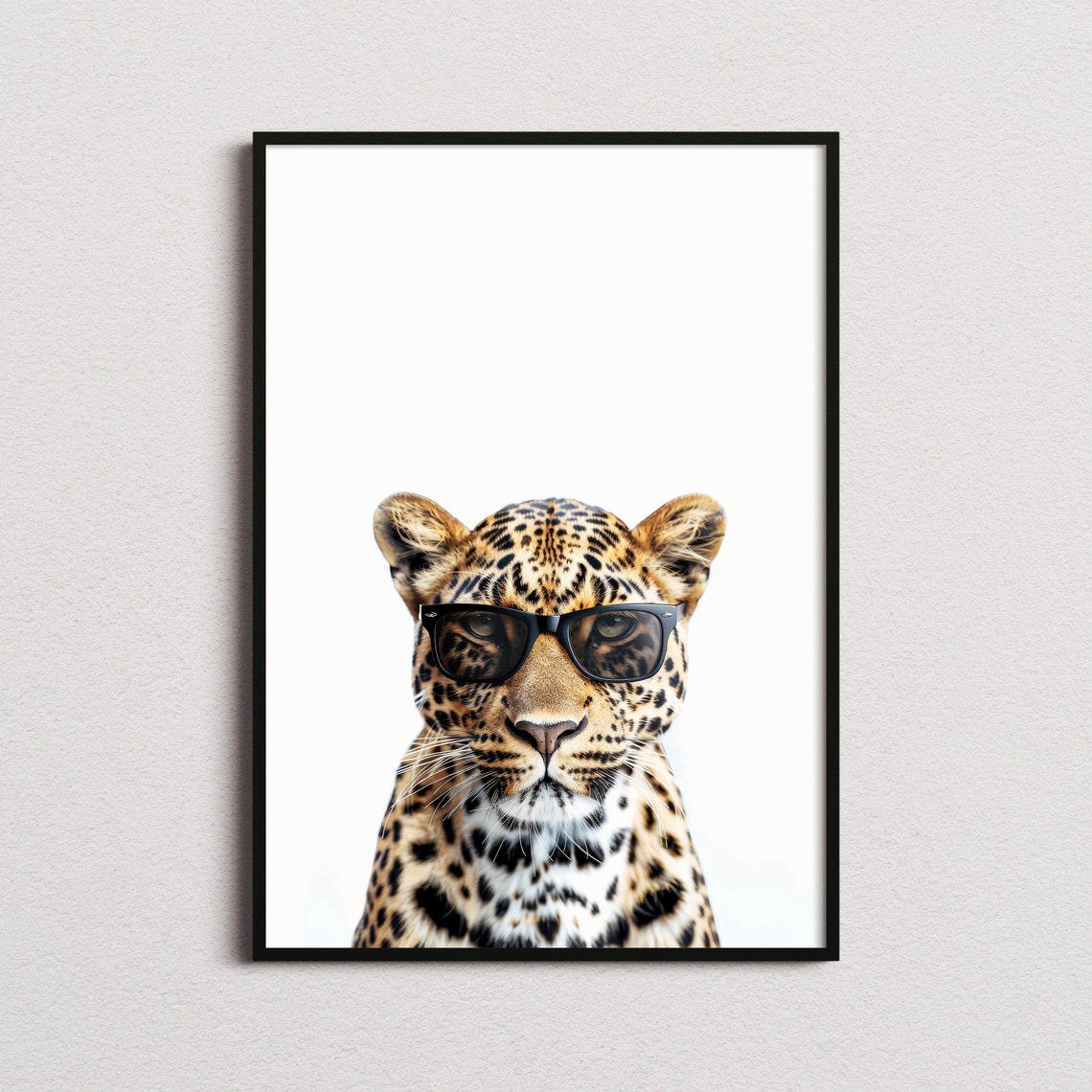 Leopard Wearing Sunglasses Fierce Minimalist White Photo Poster