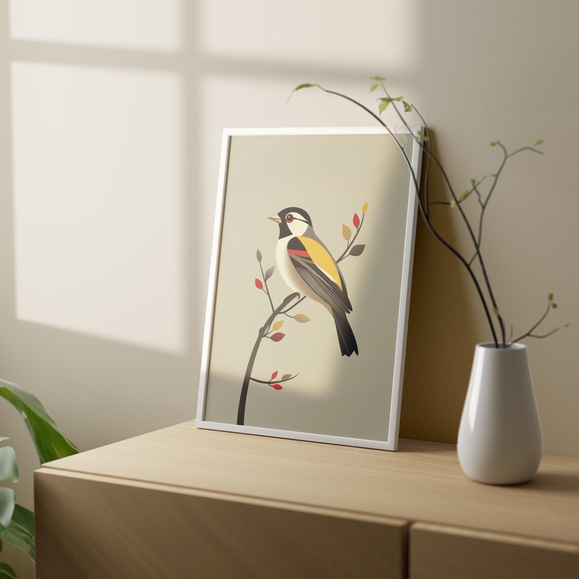 Goldfinch Bird on Branch Geometric Modern Illustration Art Poster - Image 2