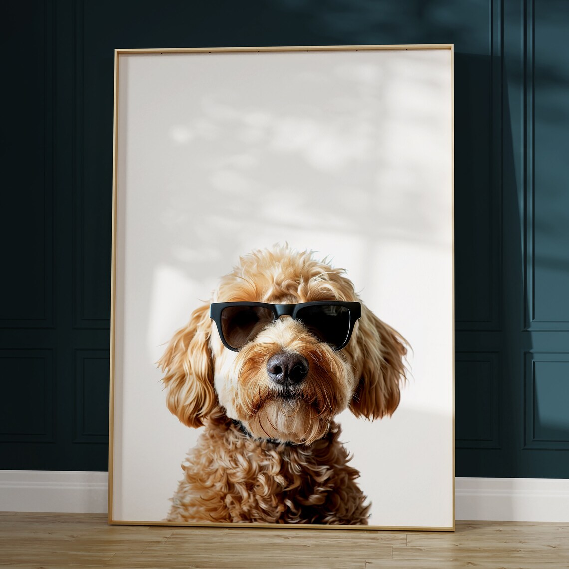Labradoodle Dog In Sunglasses Curly Cute Minimalist Photo Poster - Image 2
