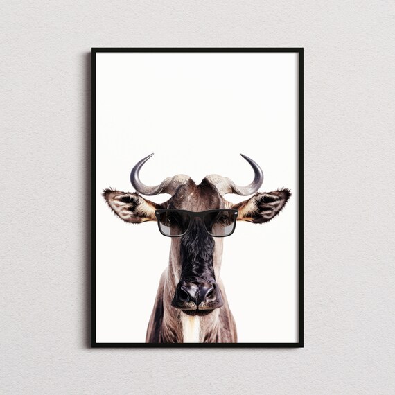 Wildebeest In Sunglasses Funny Wildlife Art Print