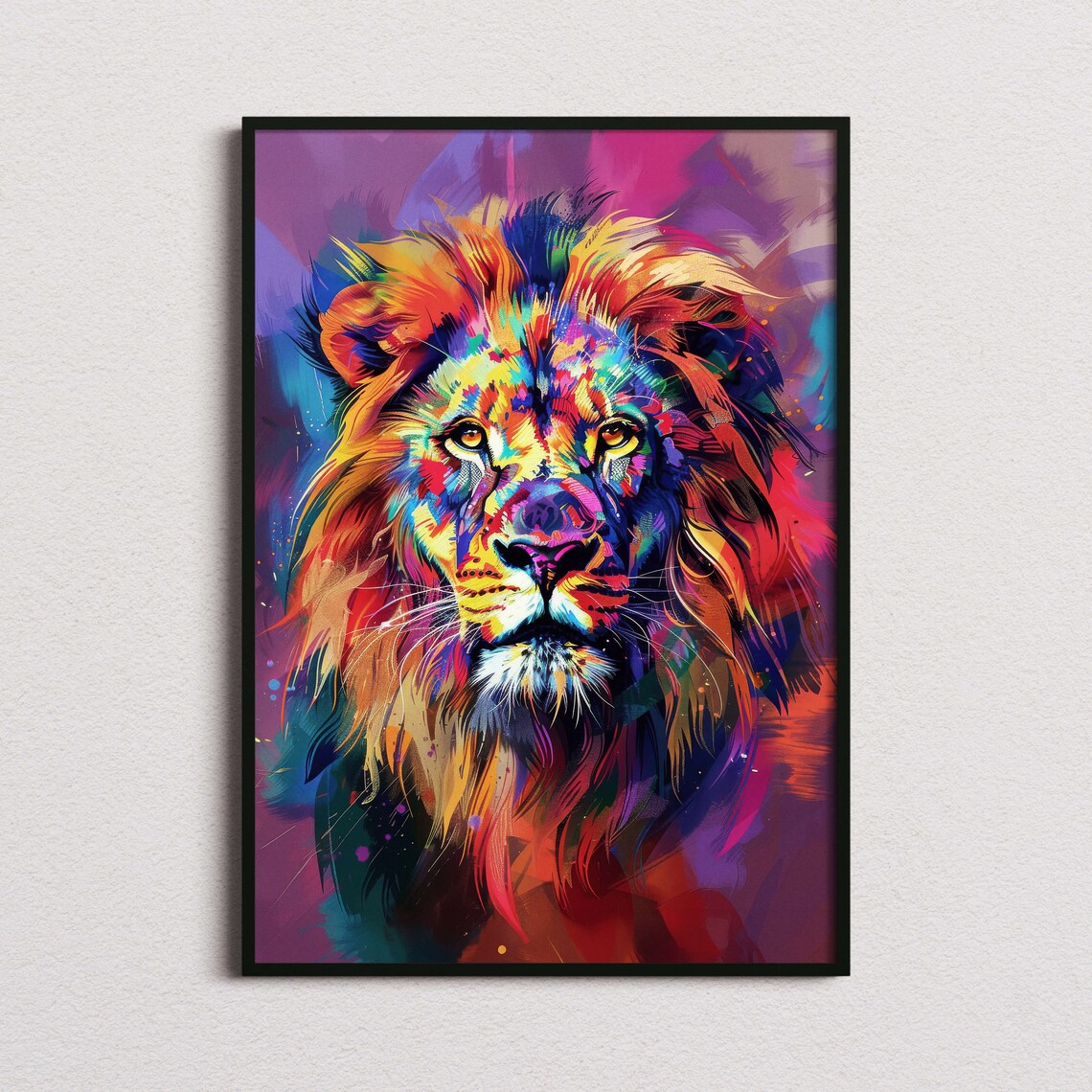 Vibrant Abstract Lion Painting Brushstroke Color Explosion Poster