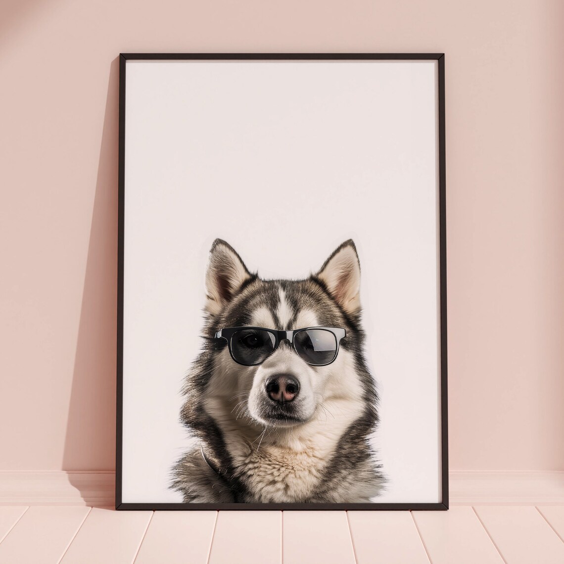 Siberian Husky Dog In Sunglasses Cool Minimalist White Photo Poster - Image 3