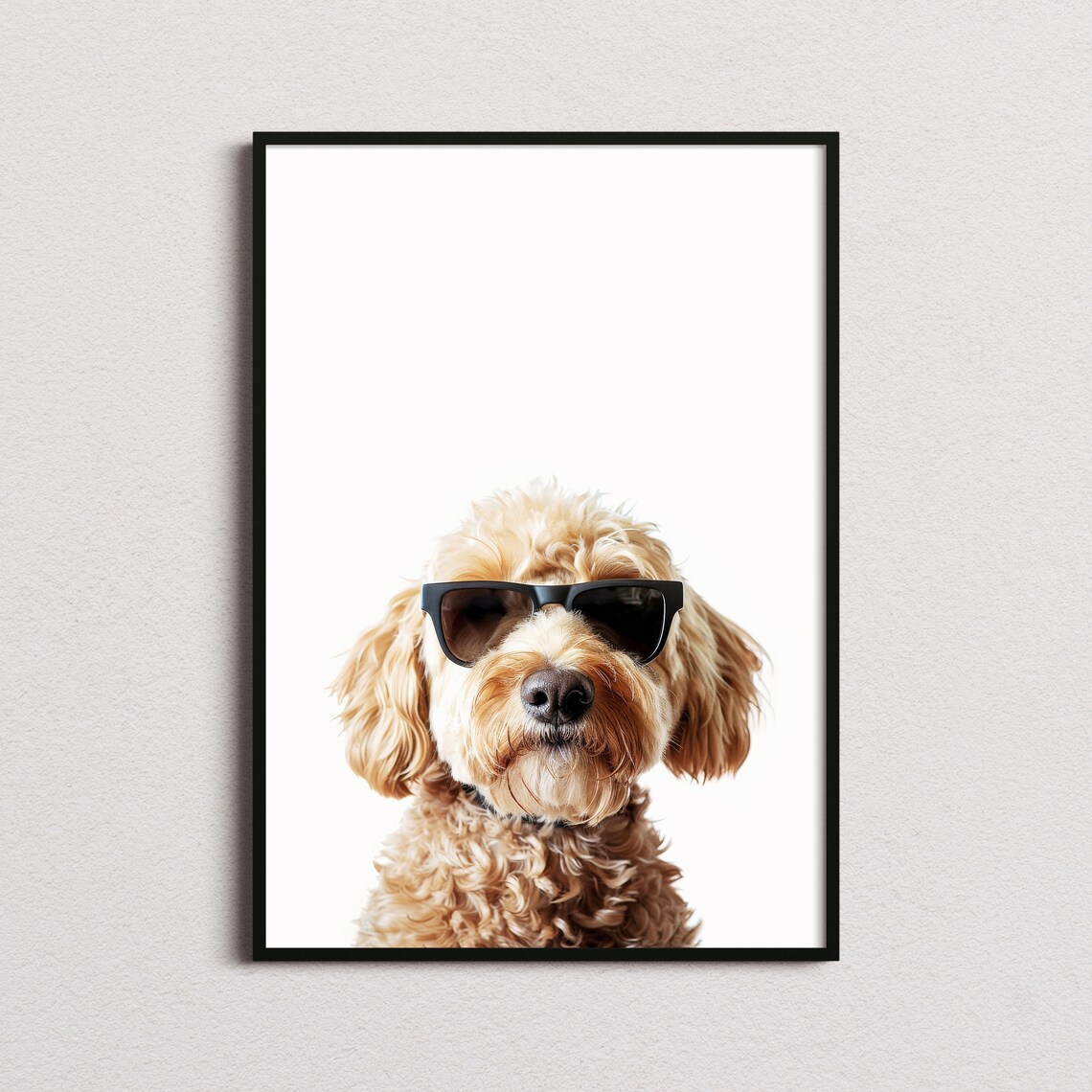 Labradoodle Dog In Sunglasses Curly Cute Minimalist Photo Poster