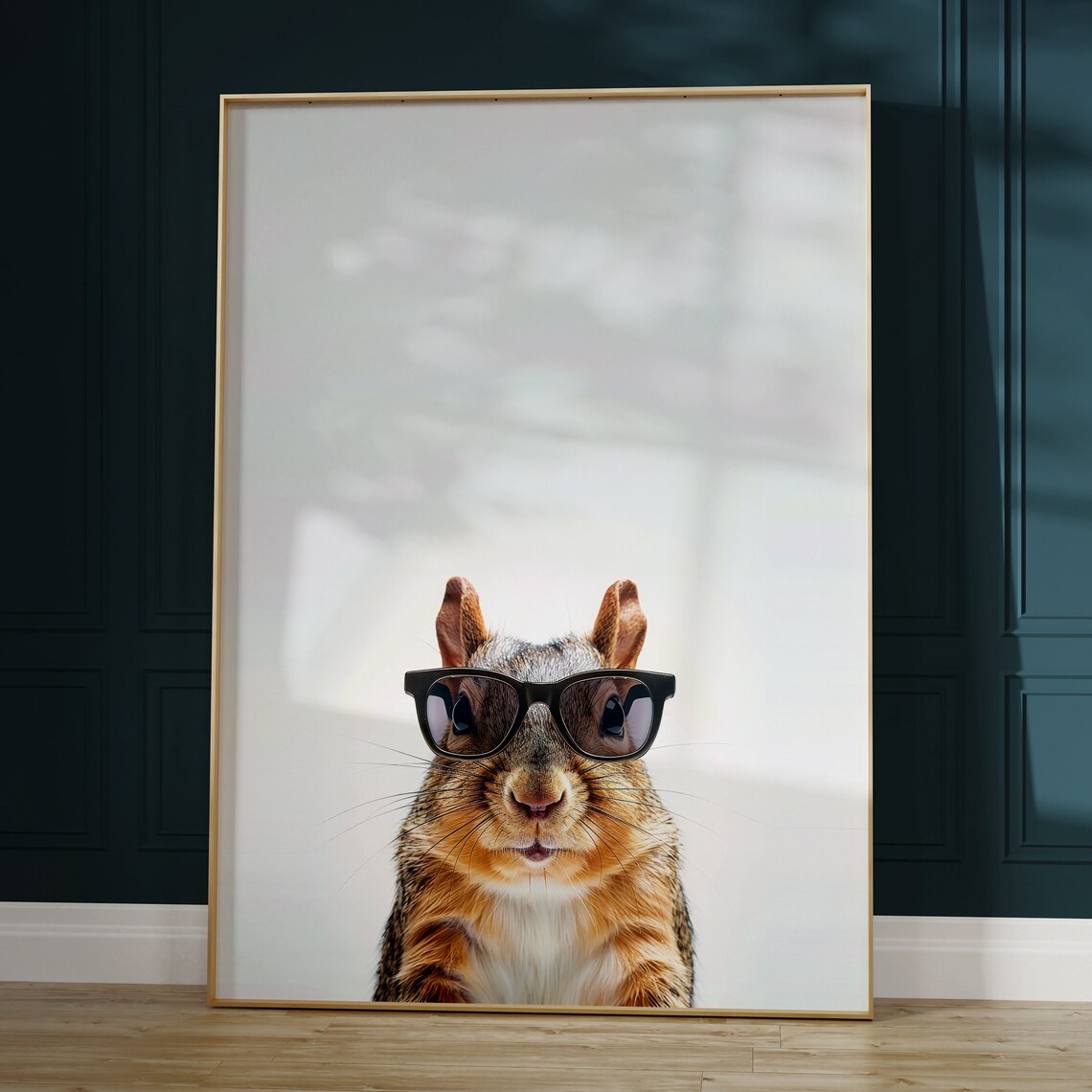 Cute Squirrel in Glasses Funny Forest Animal Portrait Art Poster - Image 2