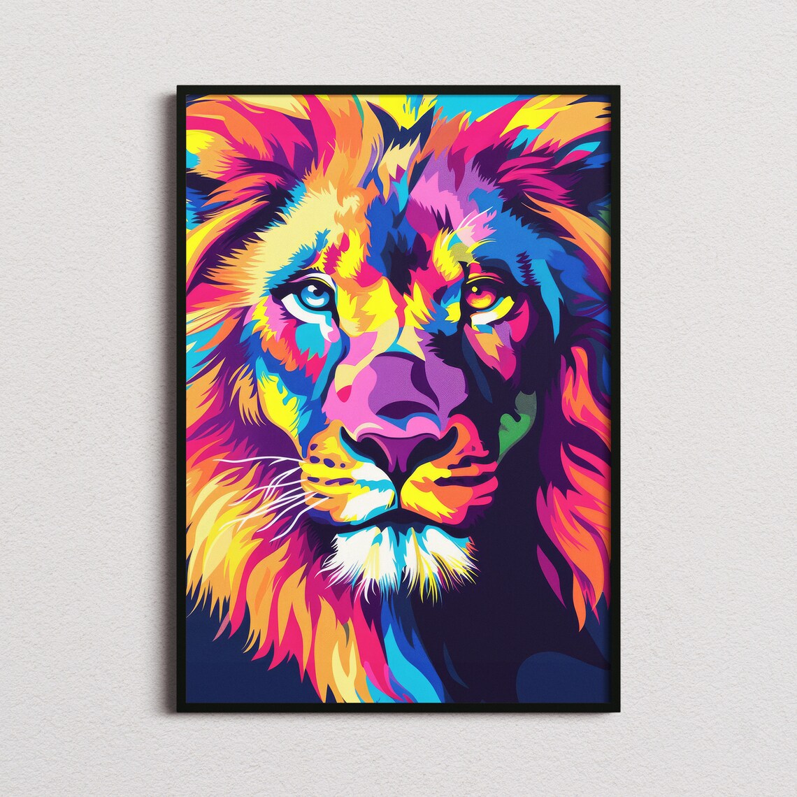 Colorful Pop Art Lion Portrait With Bold Rainbow Mane Wall Art