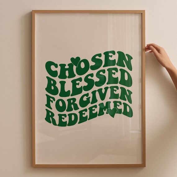 Chosen Blessed Forgiven Redeemed Green Wavy Retro Faith Poster