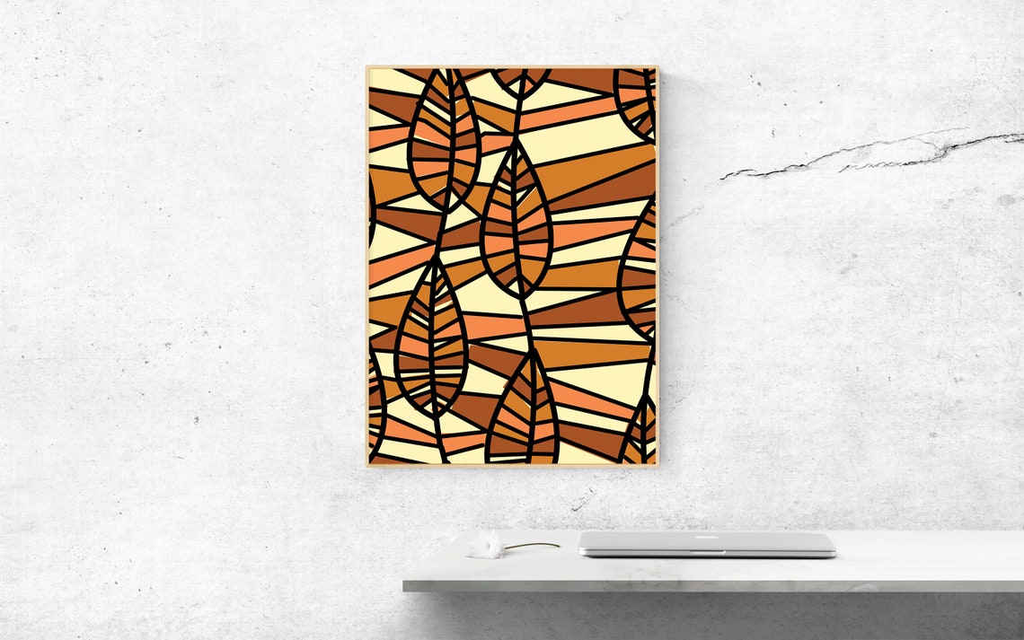Geometric Stained Glass Leaves Abstract Fall Botanical Poster Art - Image 2