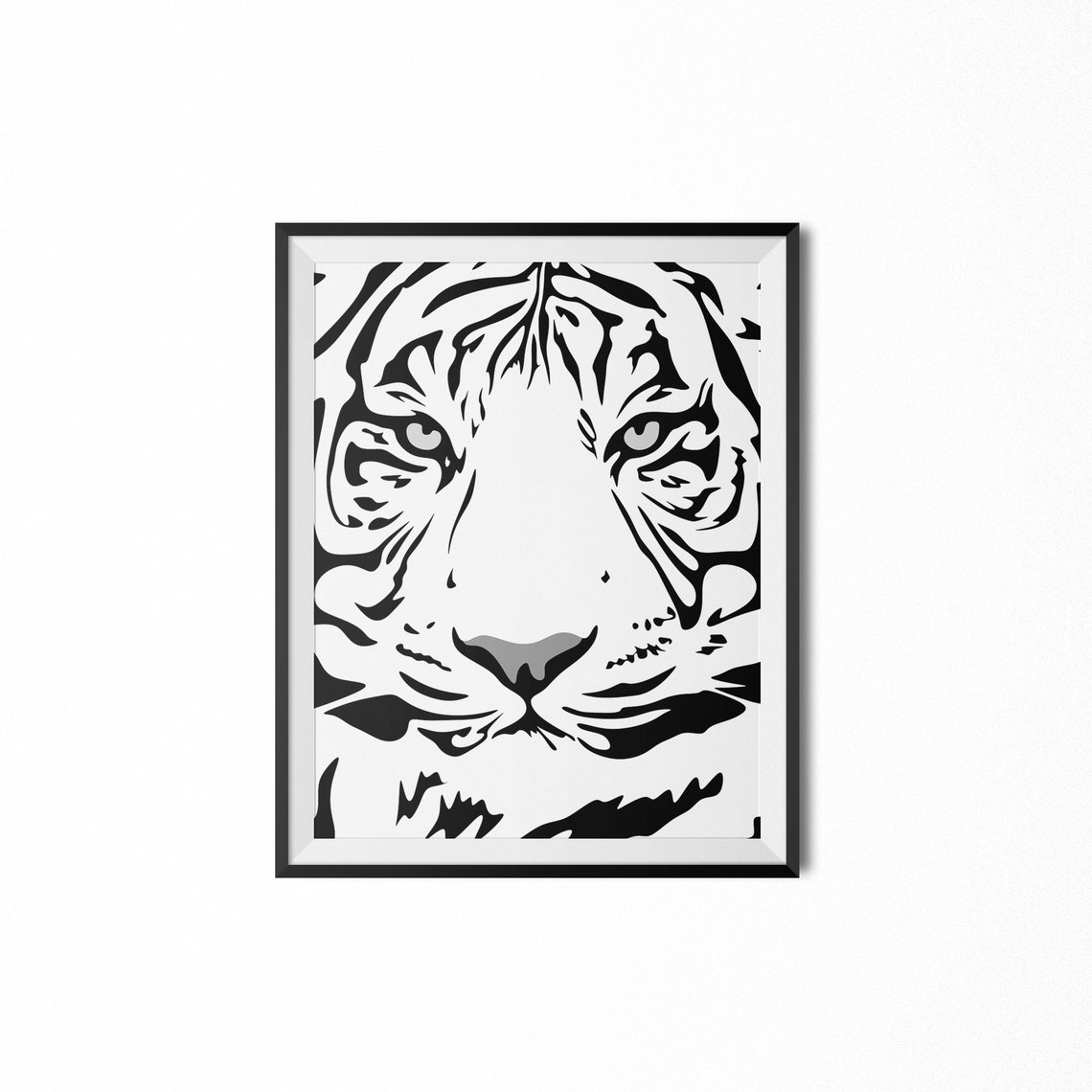 White Tiger Face Close Up Black and White Line Illustration Poster - Image 2
