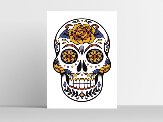 Mexican Skull Art Cute Skull Print Skull Halloween Party Halloween Decor Halloween Party Ideas Teen Room Decor