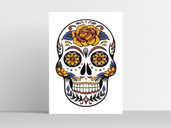 Mexican Sugar Skull Calavera Floral Dia De Los Muertos Poster Art