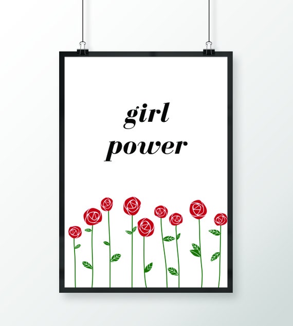 Girl Power Rose Floral Minimalist Feminist Poster College Dorm Art