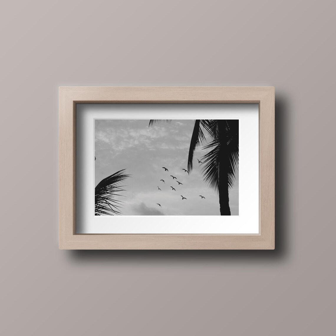 Flying Birds Black and White Palm Tree Minimalist Photo Poster