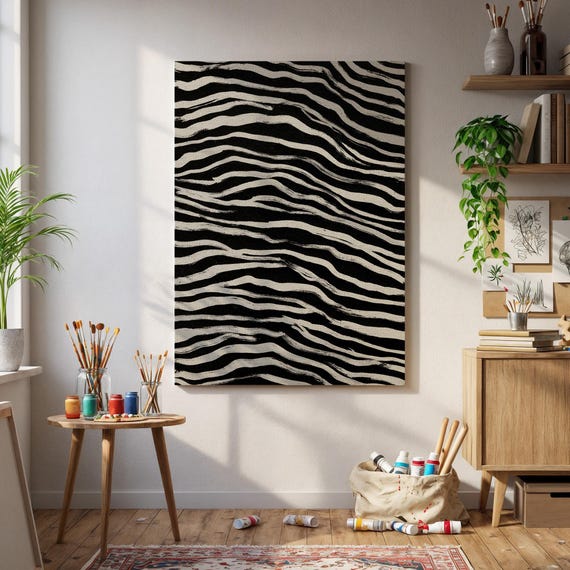 Zebra Stripes Canvas Art Black White Animal Print Wall Decor Safari Minimalist Pattern Poster Monochrome Jungle Theme Artwork Home