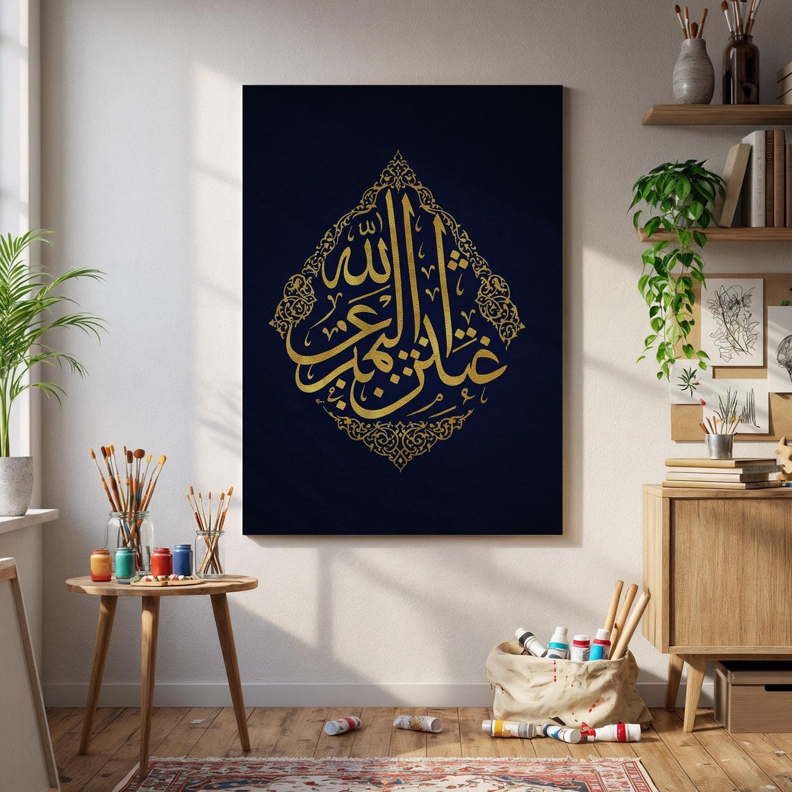 Islamic Arabic Calligraphy Gold On Navy Spiritual Decor Wall Art