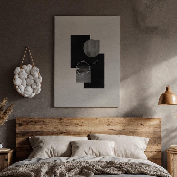 Black White Geometric Abstract Canvas Art Minimal Modern Wall Decor For Bathroom Or Spa Framed Zen Poster Neutral Interiors