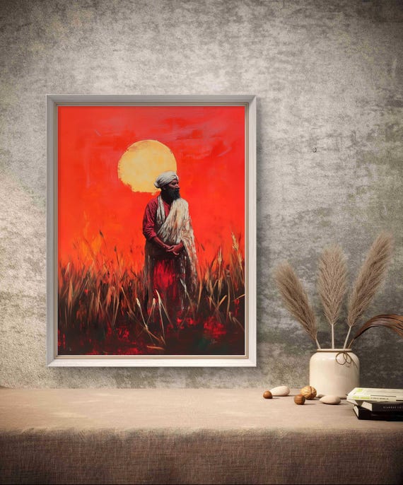 Punjabi Farmer Sunset Print South Asian Rural Art