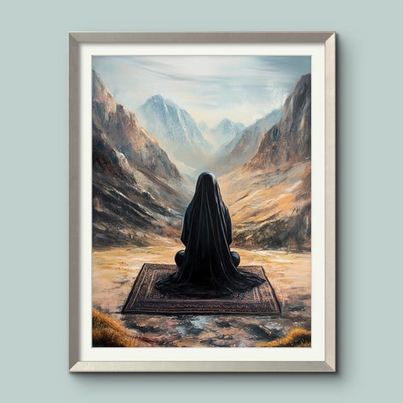Islamic Mountain Prayer Art, Woman In Hijab