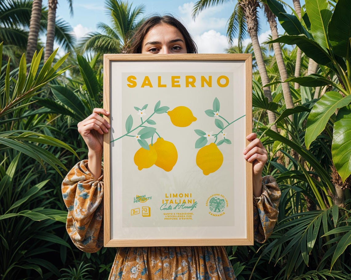 Lemons Salerno, Vintage Mediterranean Kitchen Art Print - Image 3