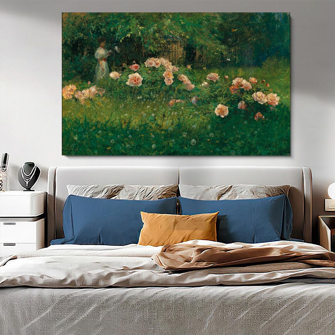Vintage Rose Garden Woman Among Roses Impressionist Floral Art Poster - Image 3