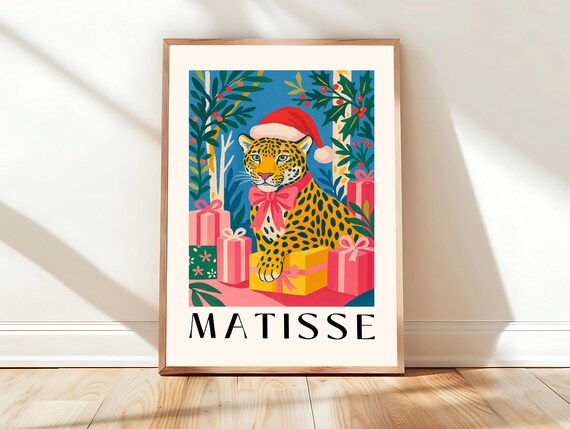 Leopard In Santa Hat Christmas Wall Art For Living Room Decor Henri Matisse Print Funny Festive Af Poster