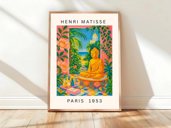 Buddha Statue Poster Meditation Wall Art Dopamine Decor Matisse Print Spiritual
