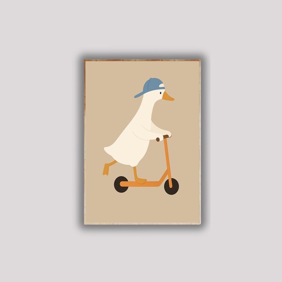 Silly Goose On Scooter Poster Funny Duck Wall Art Quirky Bird Print Whimsical Animal Decor For Pet And Lovers