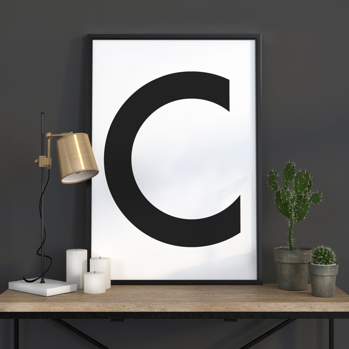 C Letter Print, Scandinavian Monogram Poster Art
