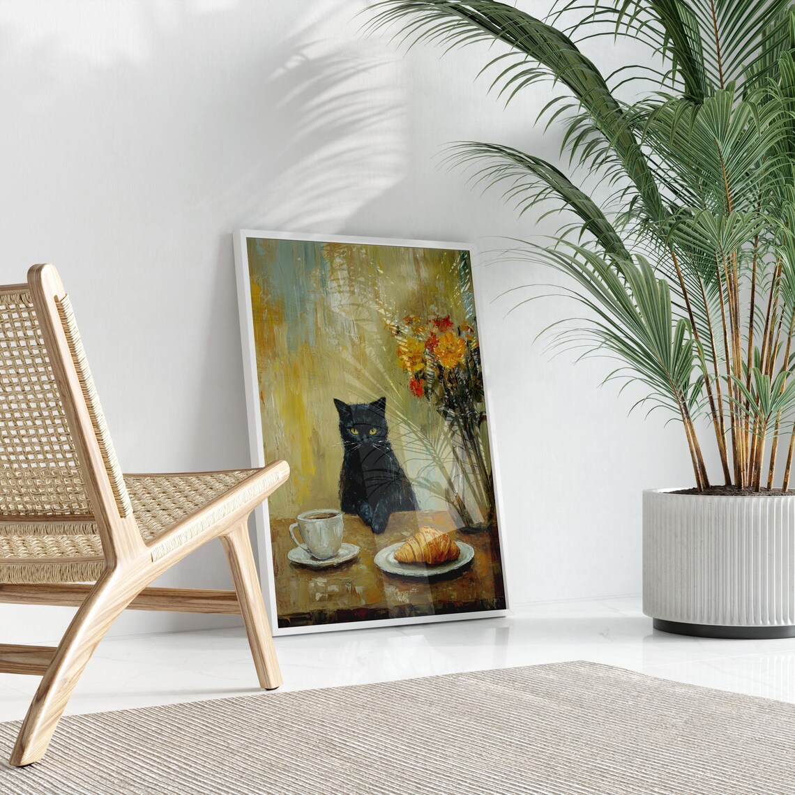 Black Cat Waiting at a Cozy French Cafe Table with Coffee Print - Image 3