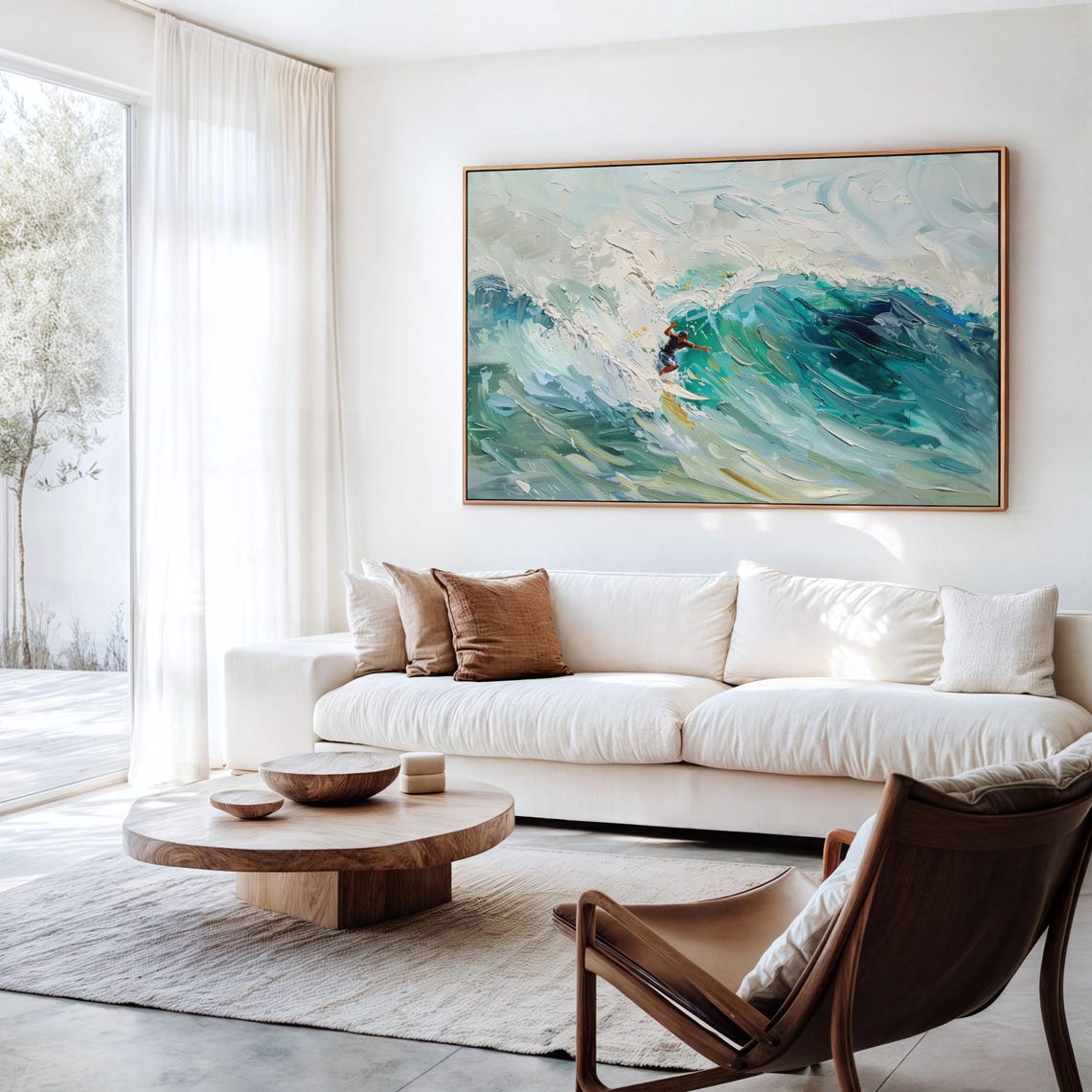 Surfing On Blue Waves Oil Painting Stretched Print Wall Art Surfing Painting Surfer Gifts Wall Art Gift Sob4 - Image 3
