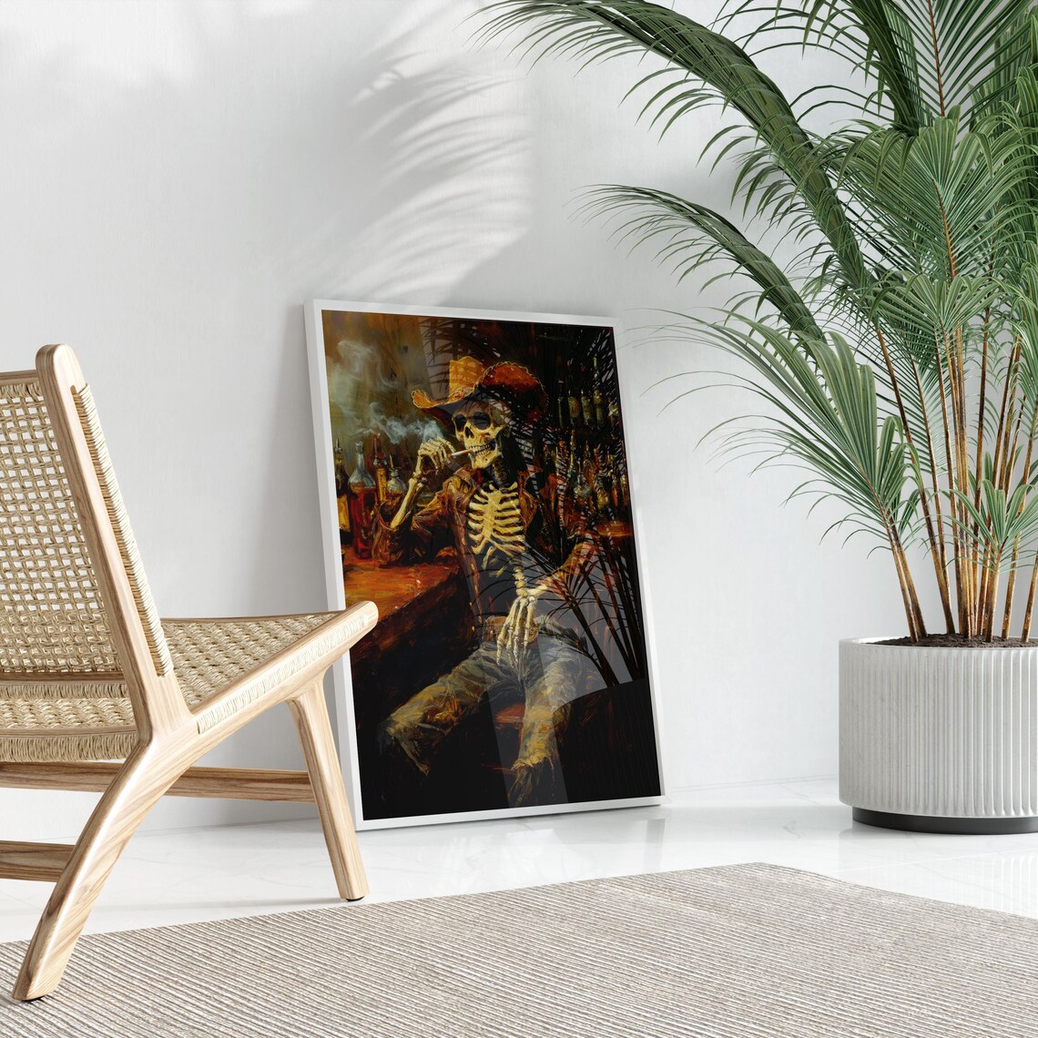 Skeleton Cowboy In A Bar Oil Painting Art Print - Image 3