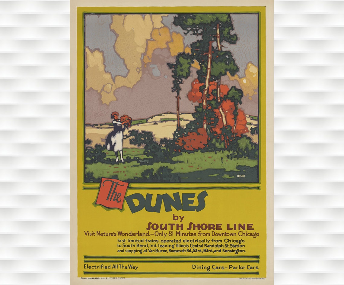 The Dunes South Shore Line 1927 Indiana Railroad Travel Art Poster