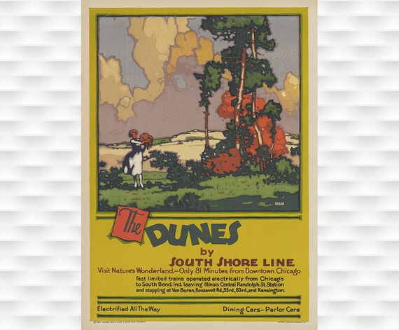 The Dunes South Shore Line 1927 Indiana Railroad Travel Art Poster