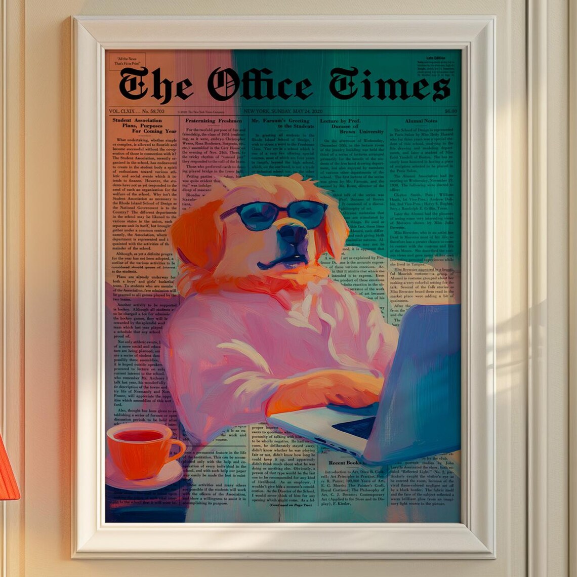 Funny Dog Office Art Print, Golden Retriever