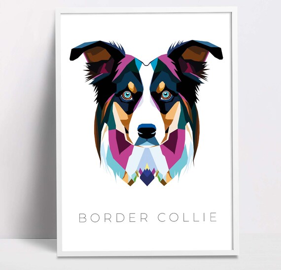 Border Collie Geometric Pop Art Print Pet Dog Wall Art Prints Printable Wall Art Dog Poster Print Art