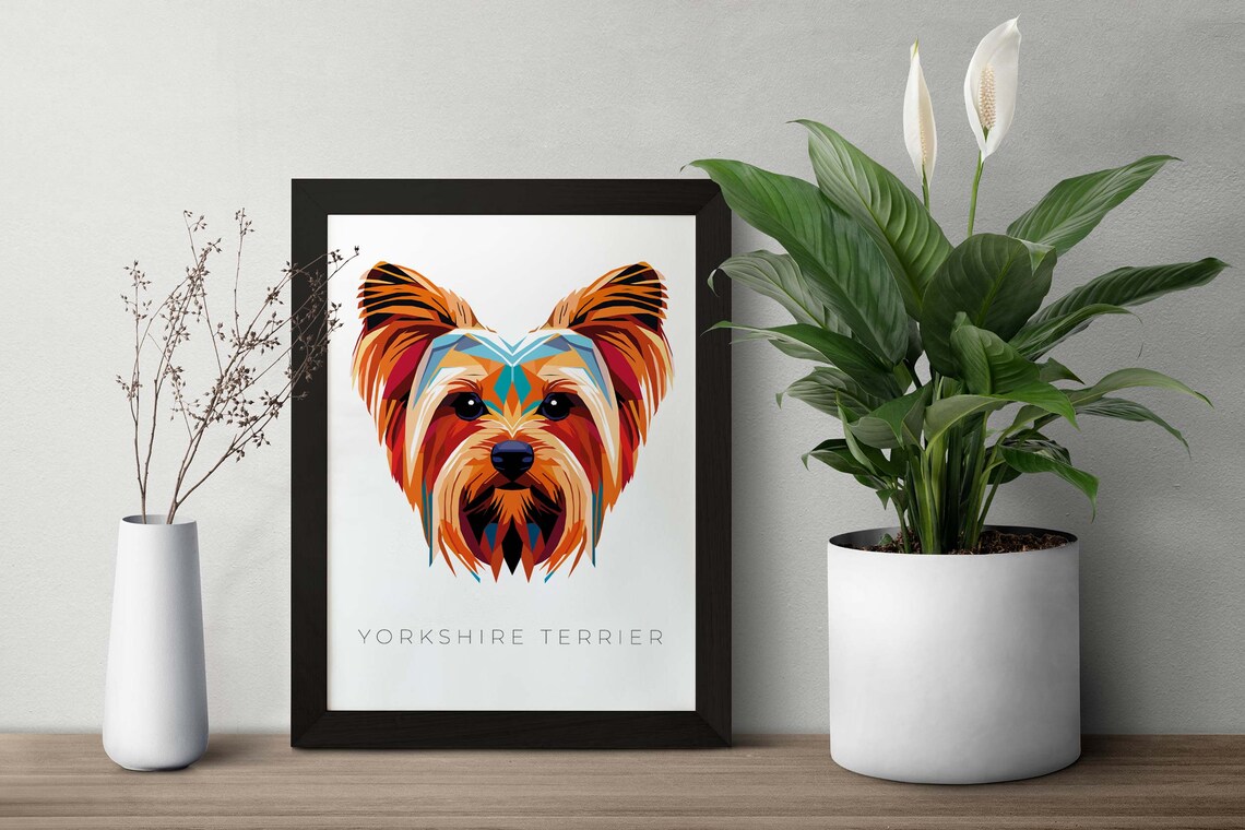 Yorkshire Terrier Geometric Pop Art Colorful Dog Portrait Wall Art - Image 3