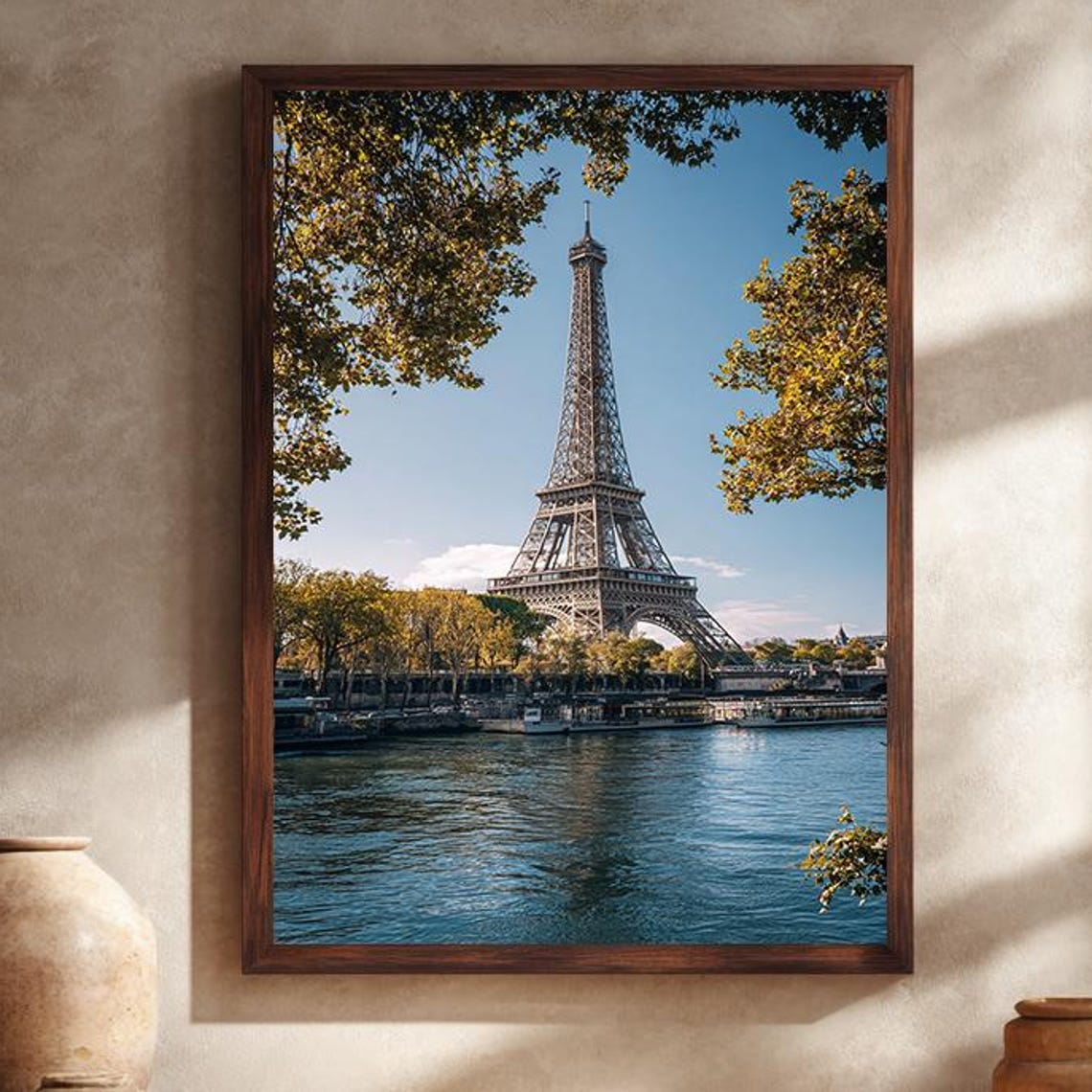 Paris Eiffel Tower Seine River Daytime Cityscape Travel Poster