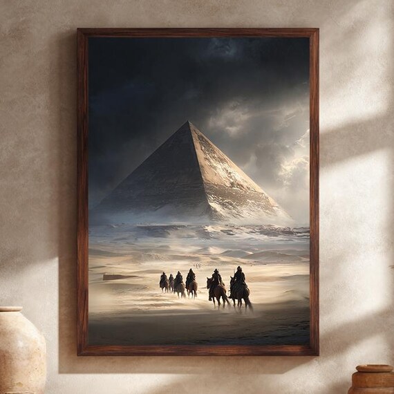 Epic Egyptian Pyramid Desert Camel Caravan Stormy Drama Poster