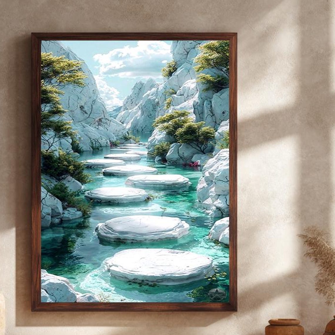 Turquoise River With White Stepping Stones Rocky Canyon Poster