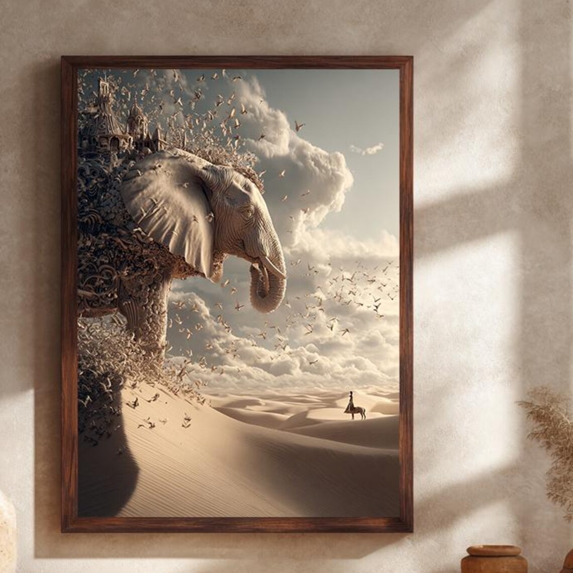 Surreal Elephant Desert Art Print, Fantasy Wildlife